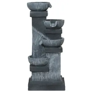 Multi layer bowl shaped patio waterfall fountain soft flowing water sound warm built in lamp glow build peaceful relaxing atmosphere for outdoor leisure resting areas