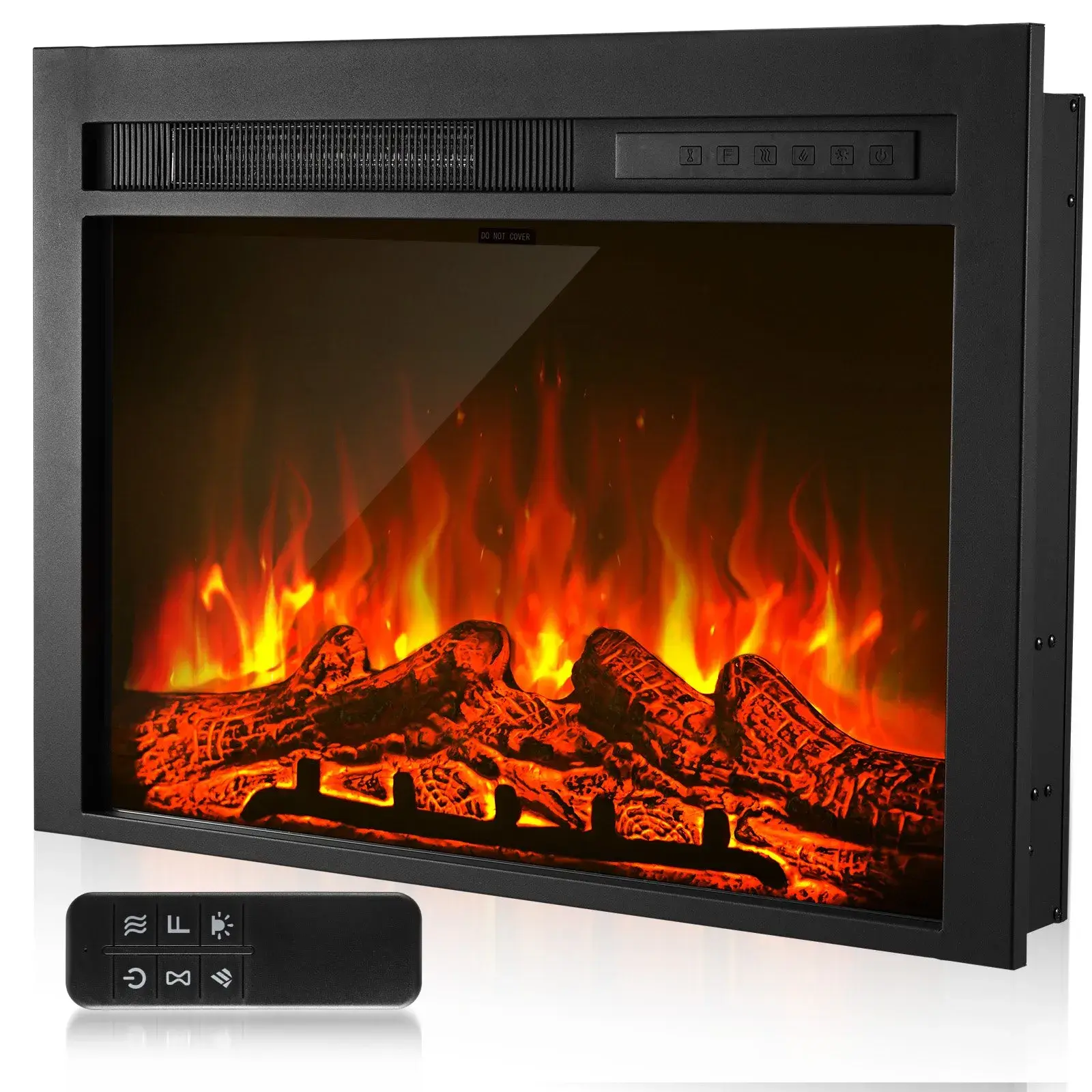 【DealsForYouDays】VEVOR 28.5 in Black Electric Fireplace Insert - Recessed & Wall Mounted Indoor Heater with Tempered Glass, 750W/1500W Dual Heating Modes, 5000BTU, Adjustable Flame Color & Brightness Adjustment, 8-Hour Timer, Wireless Remote for Bedrooms,