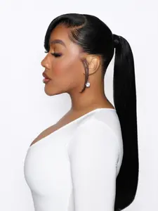 Natural Human Hair Ponytail Hairpiece, Adjustable Hair Tie, Tangle-Free Straight Style, Quick Hairstyle Change, Easy to Apply, Heatless