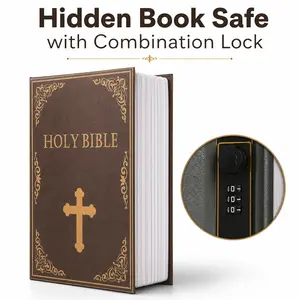 Hidden Book Safe Bible Secret Storage Box with Combination Lock for Cash Jewelry Valuables Home Office  Money Box Vault Safe Box Safe Deposit Box Decor Metal Lightweight Safety Ornaments fathersday gift Travel Portable Safe
