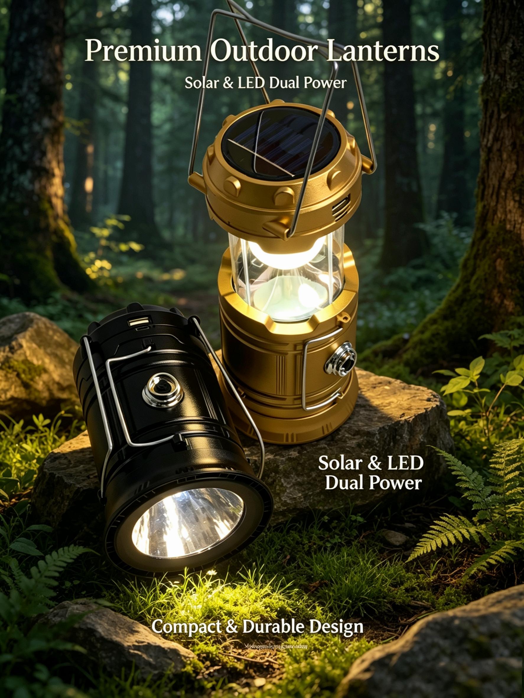 4-Piece Collapsible Portable LED Rechargeable Lanterns - Lightweight Waterproof Mini Solar Recharge Wireless Flashlight, Solar & USB Charging for Indoor/Outdoor Emergency Use, Mini Solar Lanterns sohochic