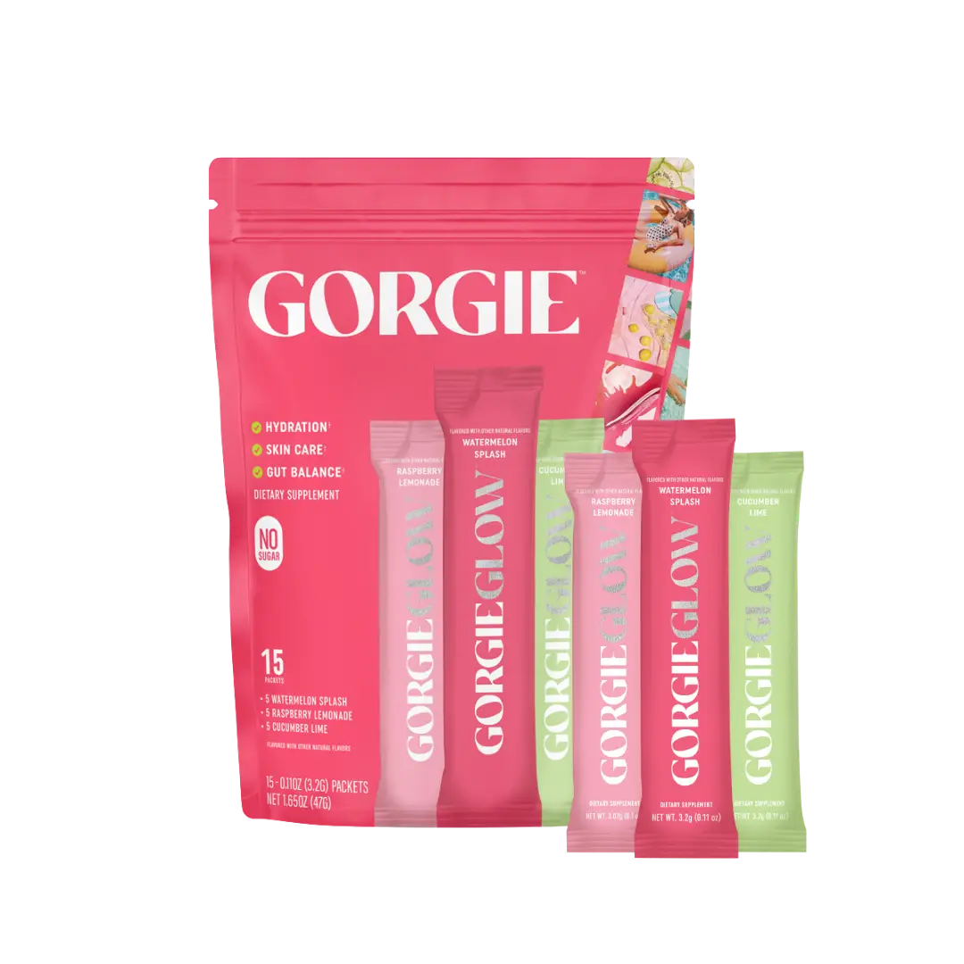 GORGIE Glow Variety Pack 15 Sticks, Electrolyte Powder Healthy Drink Mix, w/Hyaluronic Acid, Aquamin, Vitamin C & D, Probiotics, No Sugar, Antioxidant