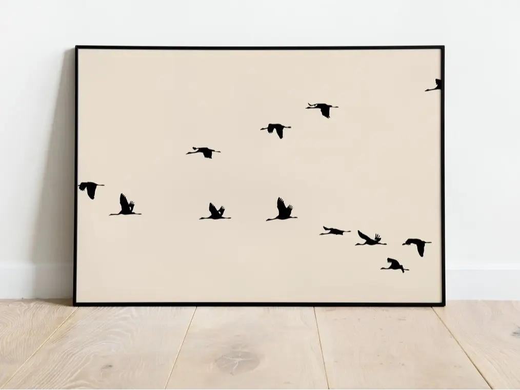Horizontal Birds Printable Wall Art, Flying Birds Art Poster, Horizontal Print, Product without frame