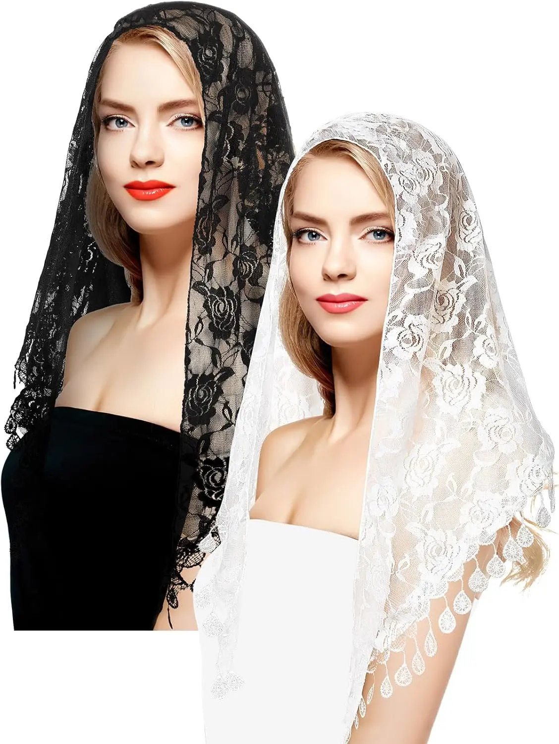 2 Pcs Mass Veil Triangle Mantilla Cathedral Head Covering Chapel Veil Latin Scarf Latin Mass Head Covering Veils