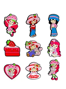 9-Piece Cartoon Strawberry Girl Shoe Accessories, High-Quality Wooden Sandal Decor, Perfect Christmas Gift, Trendy Shoe Jewelry, Shoe Charms, Shoe Decoration Charms