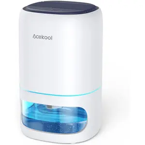 White 2-in-1 Dehumidifier for Home Bedroom - Compact 10x6 in, Modern, 7 Colorful Lights, Low Energy, Portable, Ultra Quiet 25dB, Auto Shut-Off Timer