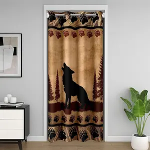 Feelyou Single Panel Wolf Print Door Curtain - 34"x80" Modern Animal Decorative Fabric Print Curtain, 30%-50% Blackout, Howling Wolves & Tree Pattern for Closet, Bedroom, Animal Decorative Curtains, Fabric Print Curtains