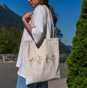 Handdrawn Wildflowers Tote Bag -aesthetic tote bag,cute tote bag,daily tote bag,artsy daisy bag,wildflower canvas tote,wildflowers gifts