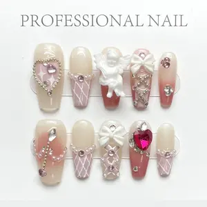 Square Press On Nails - Soft Gel Press On Nails Short, 10Pcs Reusable Fake Nails Kit Cute