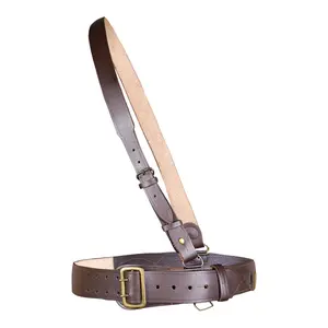 Anaaz Leather Sam Browne Belt With Crossover Shoulder Strap Genuine Leather British Military