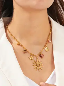 Stainless steel boho sun leaf amber necklace for women