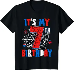 Birthday Boy Kid It's My 7th Birthday Spider Web 7 Year Old T-Shirt