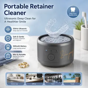 50kHz Cordless Ultrasonic Denture Cleaner Box, 500mAh Battery-Powered Portable Compact Bath Case for Dentures, Retainers, Jewelry, Home & Travel Oral Care Storage