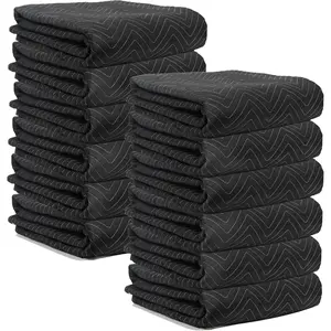 Heavy Duty Deluxe Moving Blankets 72"x80" 12 Pack (45 lb/dz), Padded Packing Blankets for Furniture Shipping and Storage, Black