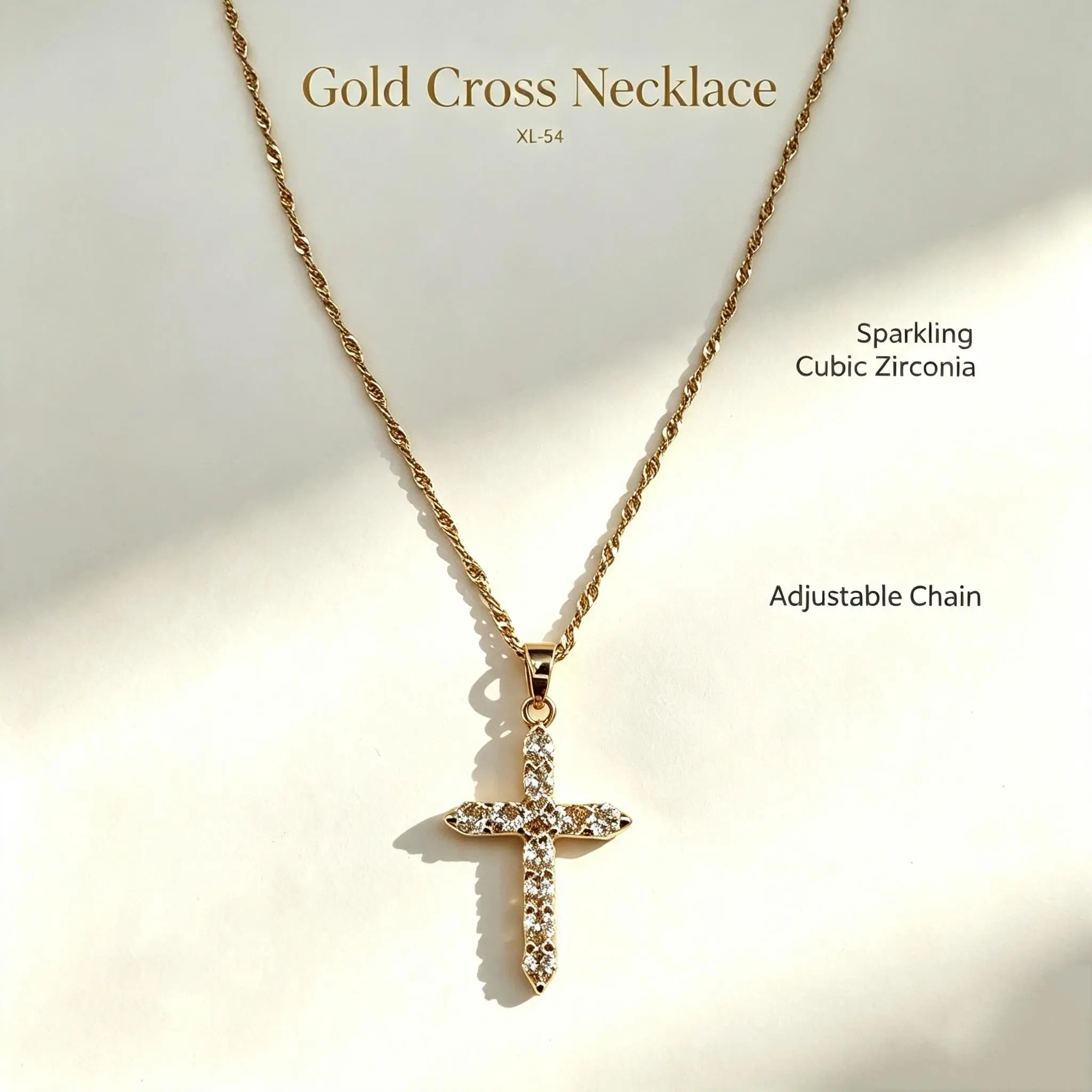 Elegant Female 1-Piece Dainty Gold Cross Necklace - Sparkly Cubic Zirconia, Cross Motif Faith Pendant, Religious Costume Jewelry, Gift-Ready for Girls