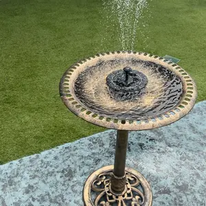 VINGLI 28 Inch Bird Bath with Solar Fountain Antique Copper Weather Resistant Resin Pedestal Birdbaths Floral Accents and Vintage Finish Garden Decor for Outdoor Lightweight Courtyar