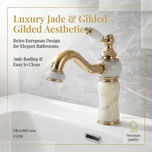 Marble Faucet, Vintage Palace Style, Single Handle Cold Hot Dual Control, Splash Proof, Water Saving Bathroom Sink Tap