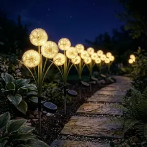 Solar-powered dandelion LED string lights, waterproof, realistic flower lighting fixtures, suitable for gardens and lawns, outdoor waterproof landscape decorations(pack of 2)