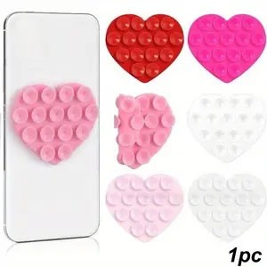 Heart-Shaped Silicone Suction Cup Holder - No-Drill Strong Adhesive Multi-Color, Multifunctional Phone Stand for Home, Desk, Bathroom, Kitchen - Hands-Free Viewing & Video Calls, Decorative Accessory, Durable Suction Cups, Suction Phone Mount