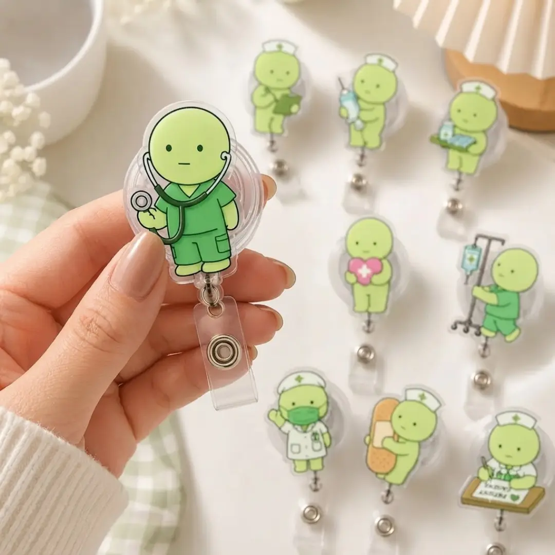 Cute Green Smiskii Nurse Badge Reel, Retractable ID Badge Holder, Funny Nurse Gift, Doctor Medical Badge Clip, RN Nurse Appreciation Gift