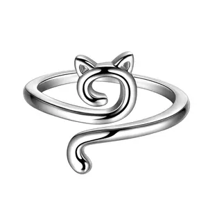 Fasjewly Cute Cat Adjustable Rings 18K Gold/Silver/Black Gun Plated Lovely Cats Animals Open Ring Accessories for Women & Girls, Daily Clothing Decor, Trendy All-match & Exquisite Jewelry