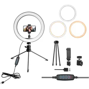 10'' Ring Light for Desk, LED Selfie RingLight with Stand- Suitable for Phones and Cameras, for Makeup/Photography/Videos/Vlog/