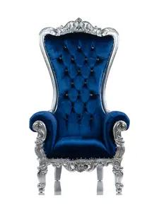 Royal Shellback Throne Chair (Blue/Silver Velvet)