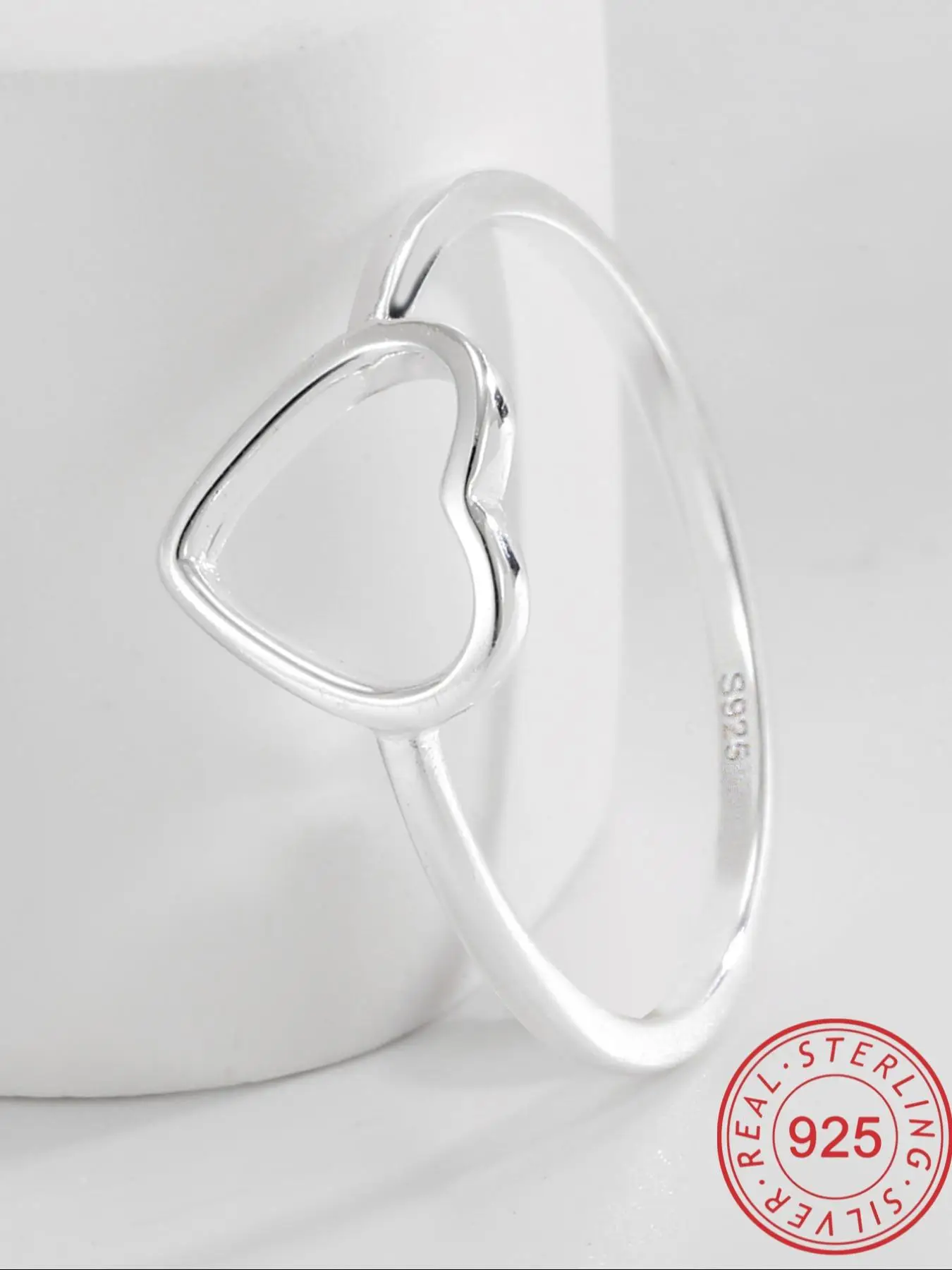 S925 Sterling Silver Hollow Out Heart Design Ring, Fashion Accessories for Women & Girls, Trendy All-match & Exquisite Jewelry for Birthday Gift