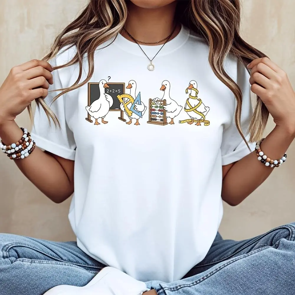 Funny Math Ducks Geometry Abacus Measuring Tape Print T-Shirt, Back To School Teacher Student Gift, Classroom Education Theme