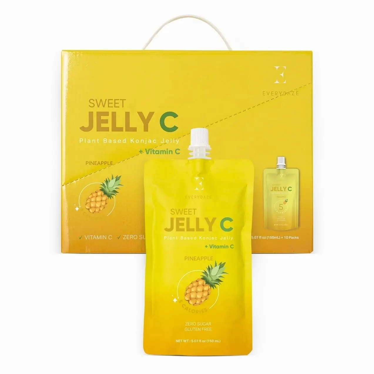 EVERYDAZE Sweet Jelly C Konjac Jelly | Vegan, Gluten Free, Sugar Free, Low Calorie | Healthy Drinkable Fruit Snack | 10 Pack Box Food Drink Pouch (Pineapple)