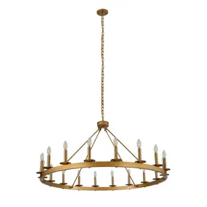 18-Lights Gold Industrial Style Wagon Wheel Chandelier