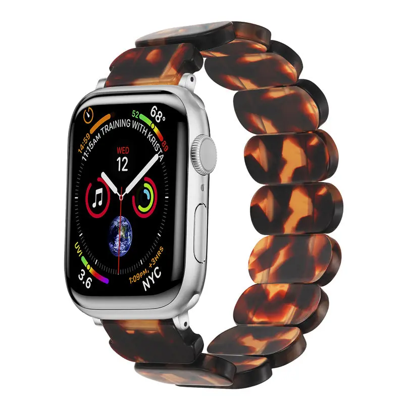 Worryfree Gadgets Waterproof Tortoise Shell Resin Smartwatch Strap - 42/44/45/49mm Slip-On Accessory, Attractive with Silver or Gold Accents, for Oval-Version Smartwatches with Manufacturer Warranty, Accessories