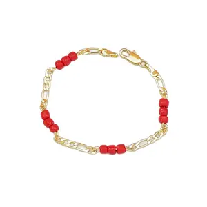 Red beaded chain bracelet, women's chain bracelet, jewelry gift, gold chain.