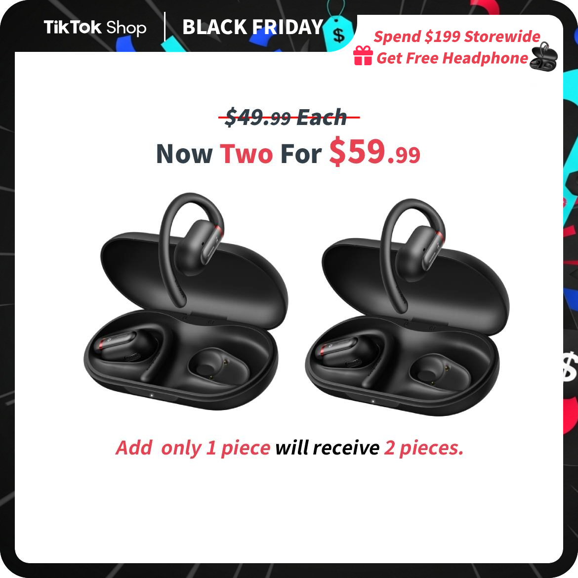 [Limited-Time Twin Pack TikTokShopBlackFriday] soundcore by Anker V30i Open-Ear Headphones, Ultra-Comfort, Lightweight Design, Snug Fit, Ergonomic Ear