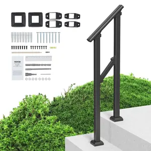 fathersdaygift VEVOR Handrails for Outdoor Steps, 1-2 Step Stair Hand Rail Kit, Transitional Carbon Steel Railings with Installation Kit, Stair Rails for Seniors, Concrete Steps Porch Deck, Black Square Tube