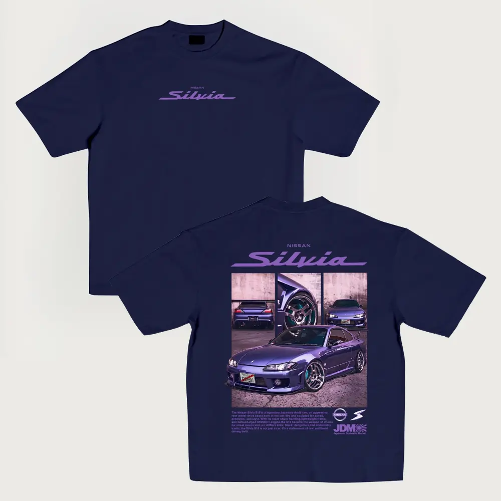 S15 Modified JDM Japanese Drift Racing Car Solid Color Pure Cotton Oversized T-Shirt Solid Color Cotton T-shirt