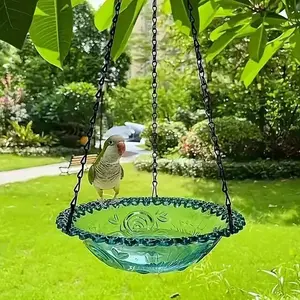 Kingsyard Glass Hummingbird Feeder, 3-in-1 Hanging Bird Bath/Feeder, Bird Bath for Outdoors, Ant & Bee Proof Dripless Design with Copper Ring, for Balcony Garden Birdwatching