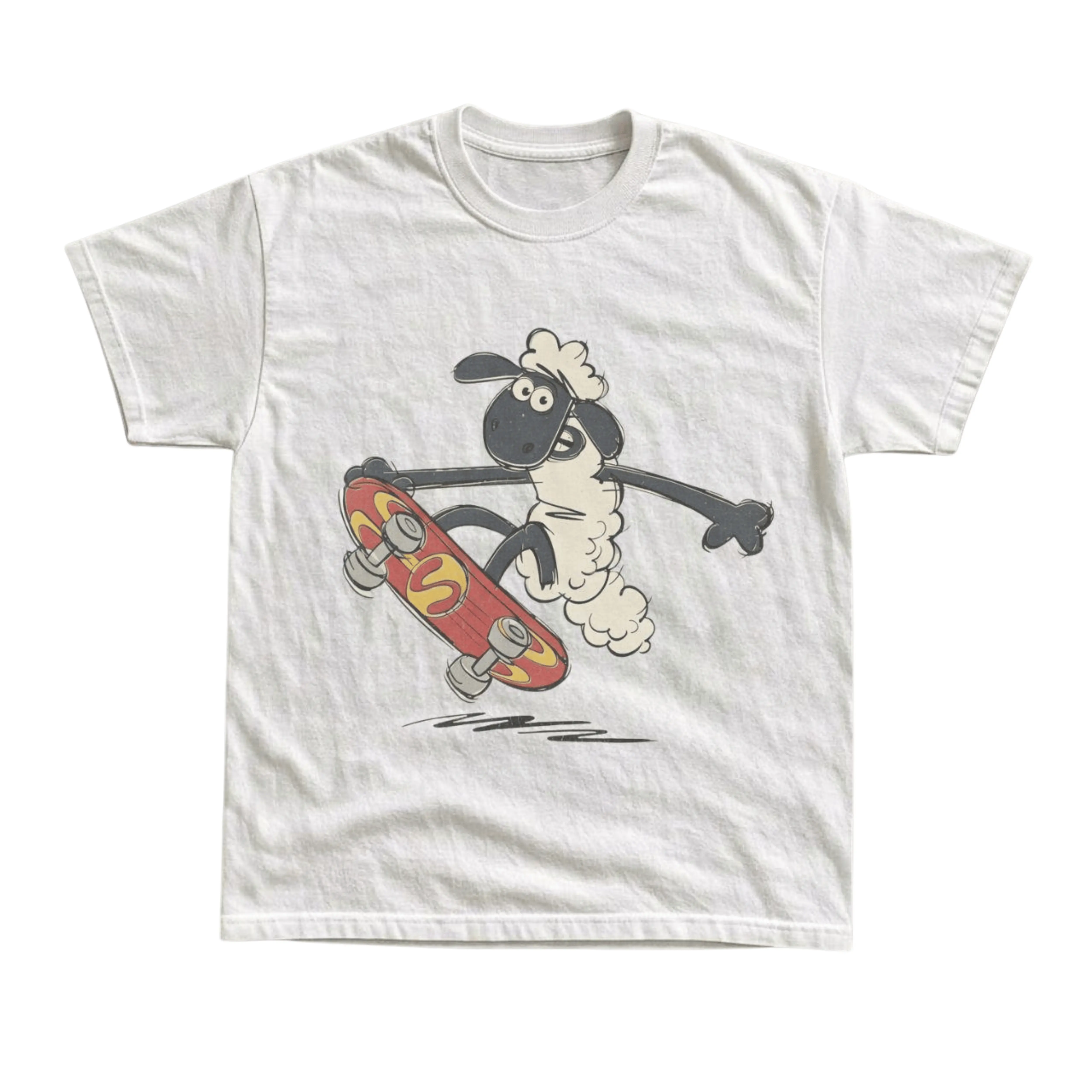 Gildan Men's and Women's T-Shirt, Vintage Shaun the Sheep Graphic Tee, Y2K Grunge Streetwear Shirt, Retro Skateboard Cartoon Tops, Nostalgic Apparel, Casual Clothes, Vintage Fashion Gift Tees, Premium Cotton, Menswear