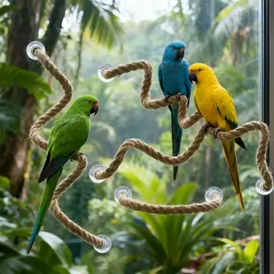 1Pc Sisal Bird Climbing Rope With Suction Cups, Durable And Bite-Resistant Parrot Toy Parrot Stand Flexible Bird Perch, Budgie/Cockatiel Chewing Training Toy Birdcage Landscaping Decoration Birdcages Accessory Suitable For Bird In All Seasons