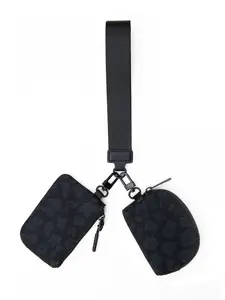 Women's Mini Zipper Wristlet Wallet, Sporty Nylon Material, All-Season Use, Dual Pocket Design, Portable Key Chain Coin Pouch