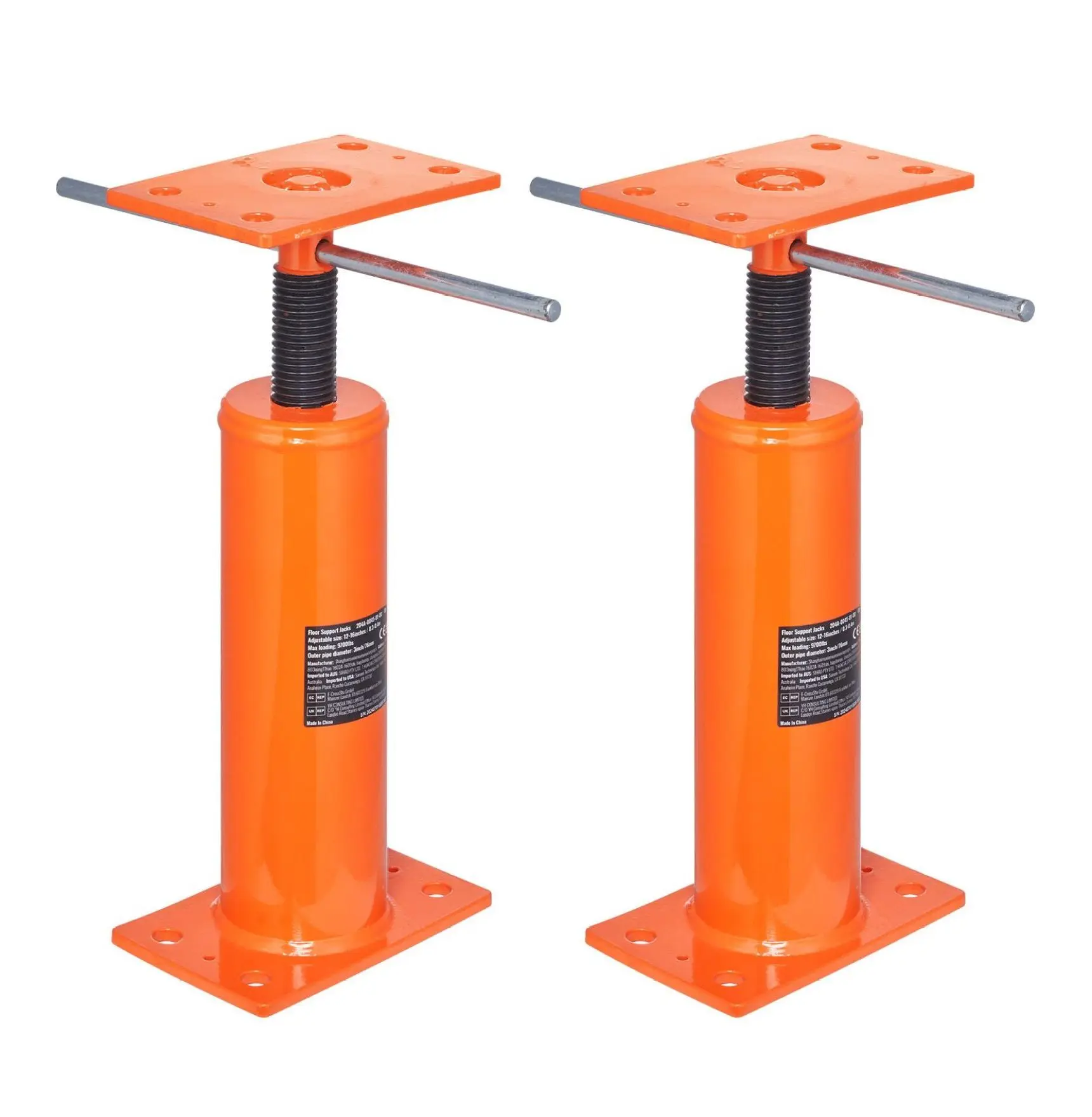House Floor Jacks 2 Pack, 12-16 Inch Height, 9700lbs Capacity, Adjustable Support Beam Jack Post for Leveling, Steel Telescoping Jack Default
