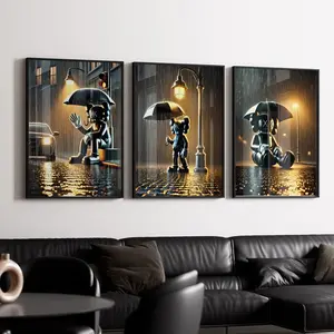 Black K in Rain poster, Set of 3, Printable K Poster,  Room Decor, K Wall Art, Graffiti K, K Figure, Minimal K