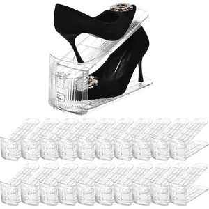 20 Pack Clear Shoe Slots Organizer Adjustable 3-Level Shoe Stackers Space Saver for Pair of Shoes Shoe Storage