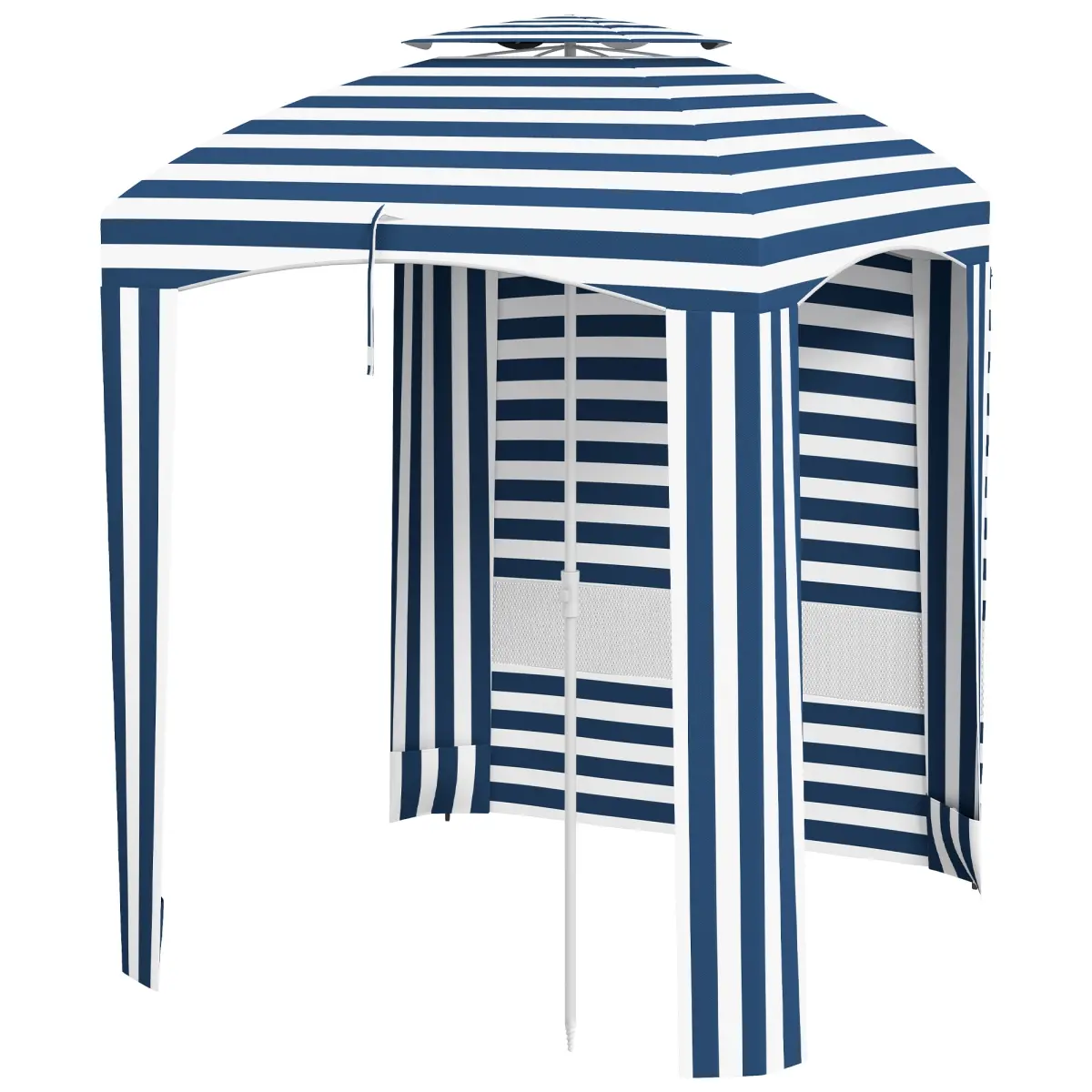 212 Main 84D-330V00BU 5.8 x 5.8 ft. Outsunny Cabana Umbrella for Travel, Vented Windows, Ruffles & Carry Bag, Outdoor Umbrella, Blue & White Strip