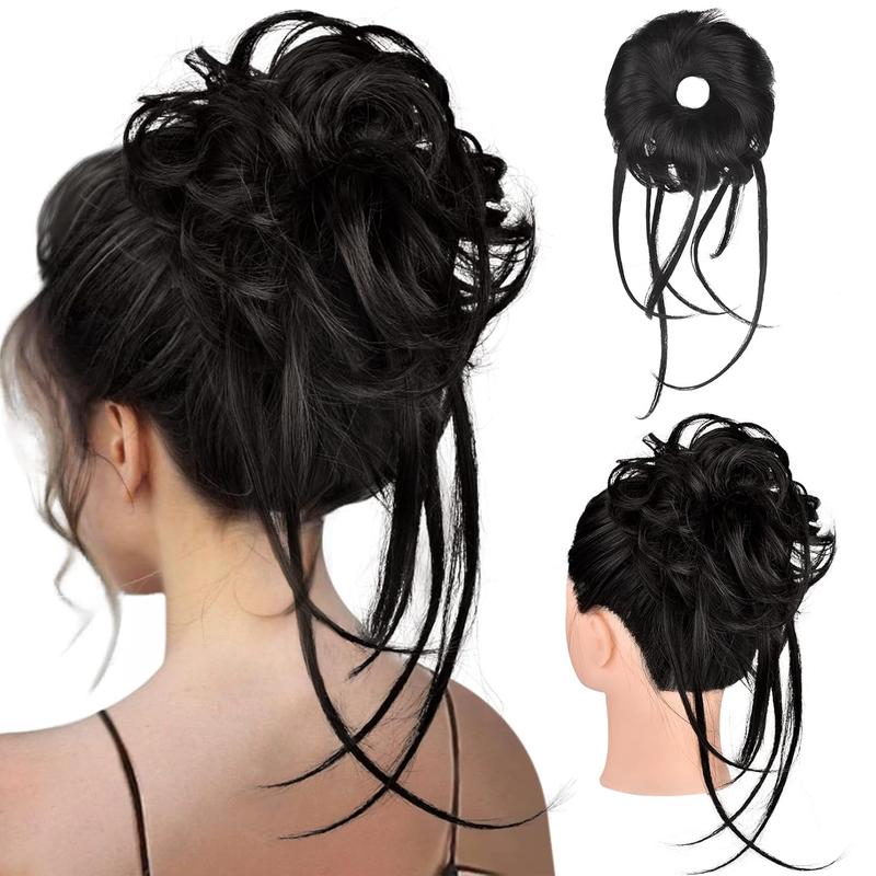 Messy Bun Hair , Super Long Tousled Updo Bun Extensions Wavy Hair Wrap Ponytail Hairpieces Scrunchies with Elastic Hair Band for Women HB007 Grace - Off Black Messy Bun Hair , Super Long Tousled Updo Bun Extensions Wavy Hair Wrap Ponytail Hairpieces Scrunchies with Elastic Hair Band for Women HB007 Grace - Off Black