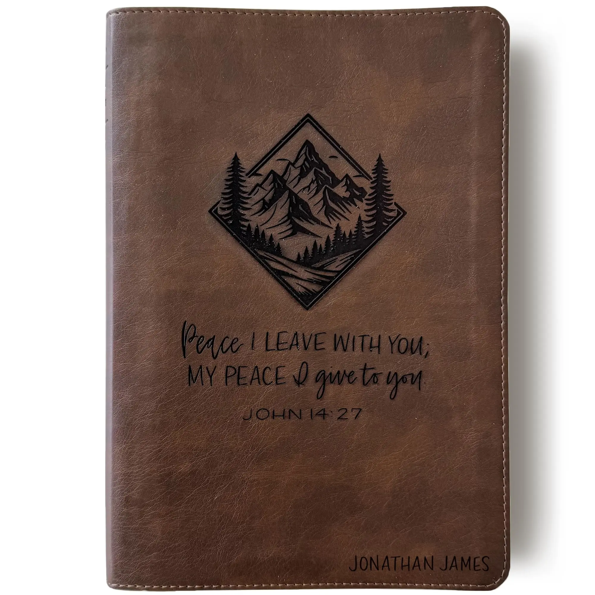 Personalized NLT Large Print Bible - Brown - Peace I Leave With You - Hand Lettered and Engraved