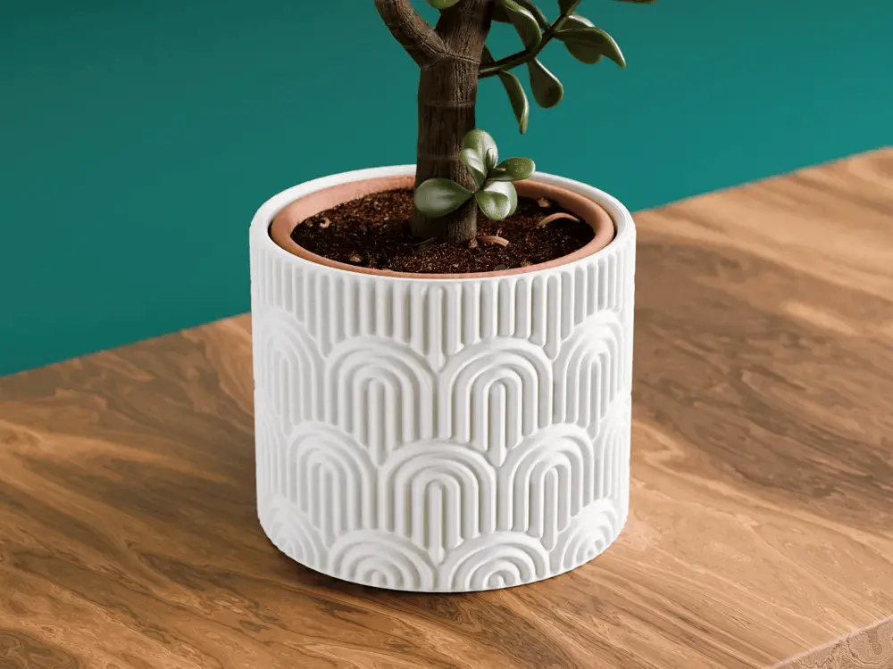 Elegant White Scalloped Pattern Planter for Indoor Plants - Perfect for Home Decor and Plant Lovers