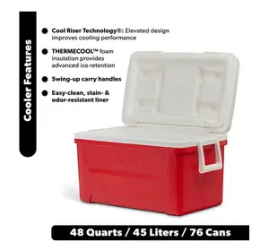 Igloo 48 QT Laguna Hard Sided Ice Chest Cooler, Red Igloo 48 QT Laguna Hard Sided Ice Chest Cooler, Red