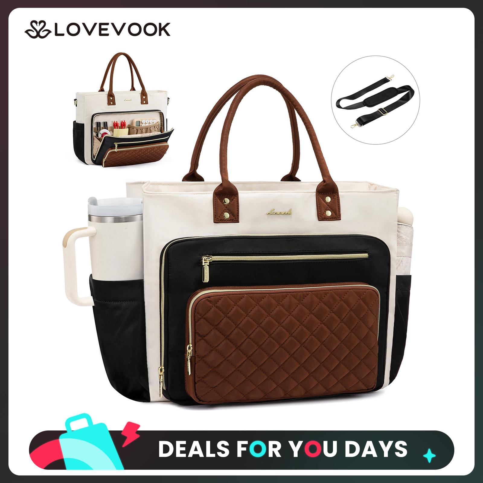 LOVEVOOK 15.6inch Laptop Bag for Women,Multi-pocket Teacher Zipper Work Tote Bag,Travel Bag with Large Cup Holder,Waterproof and Scratch-resistant Large Capacity Diaper Bag,Professional Briefcase Business Large Purses Handbag Gifts,DealsForYouDays