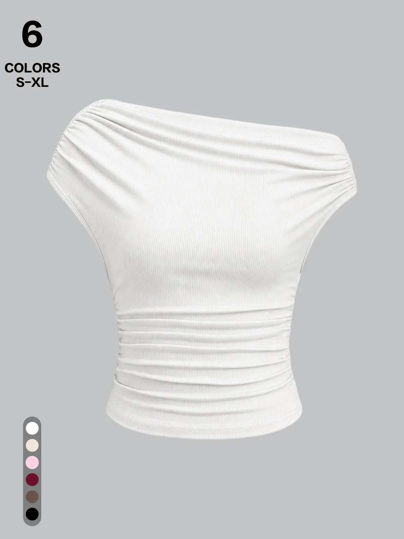 2026 Spring Summer Women's Ribbed One Shoulder Strapless Tube Top, Ruched Sleeveless Slim Fit Crop Blouse, Off Shoulder Asymmetric Neckline Casual Tee, Fitted Solid Sleeveless